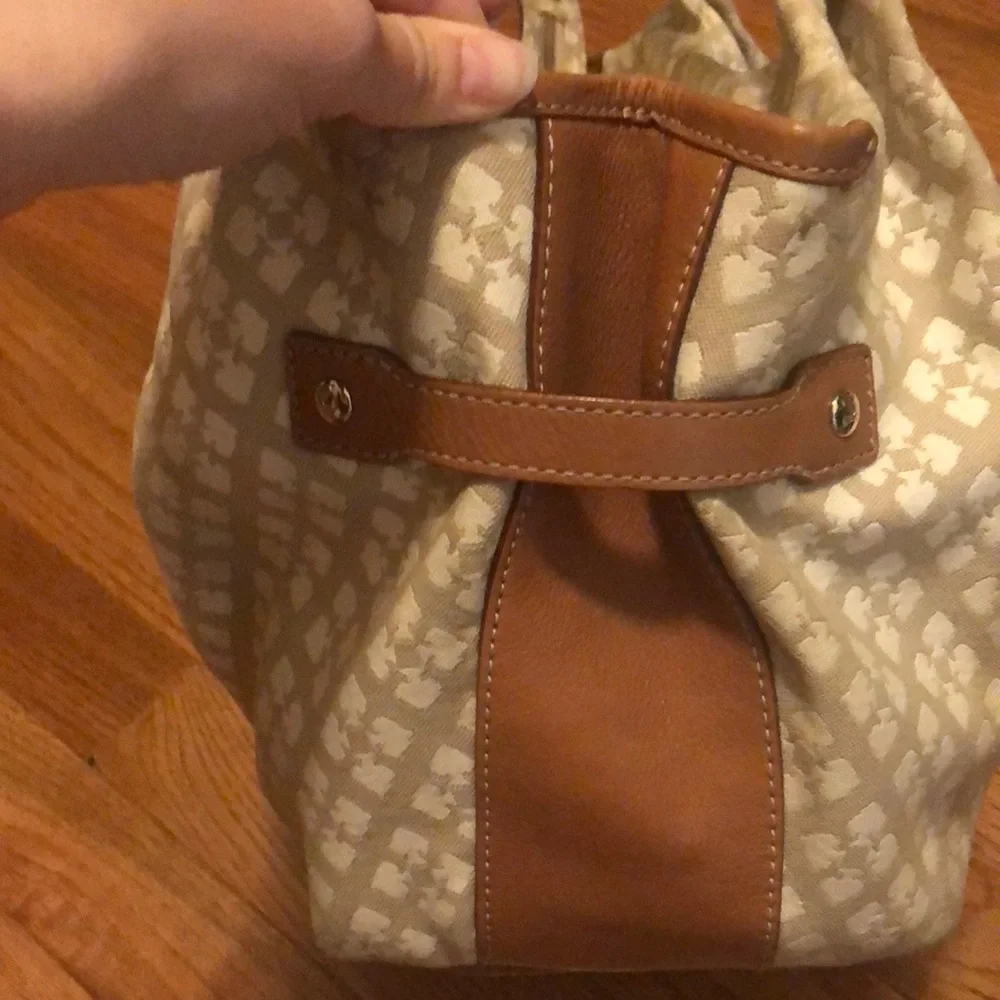 kate spade Beige Canvas Shoulder Bag with Pink and Orange Stripe